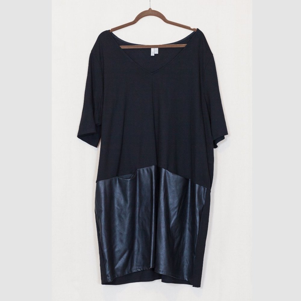 ASOS V-Neck black knee length faux leather pocket dress